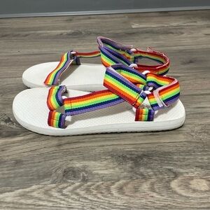Women's Rainbow Strap Sandals with White Sole